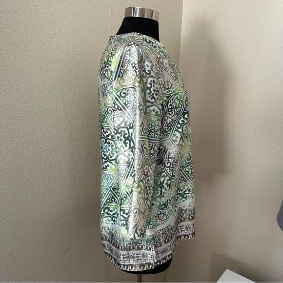 Chico’s Block-Print Green Cream Popover Lightweight Tunic Top Blouse Size S - Picture 7 of 16